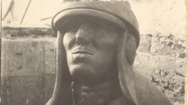 Detail of the statue under construction depicting Francesco Baracca