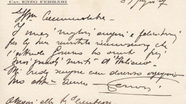 The congratulatory note written by Ferrari to Enrico Baracca